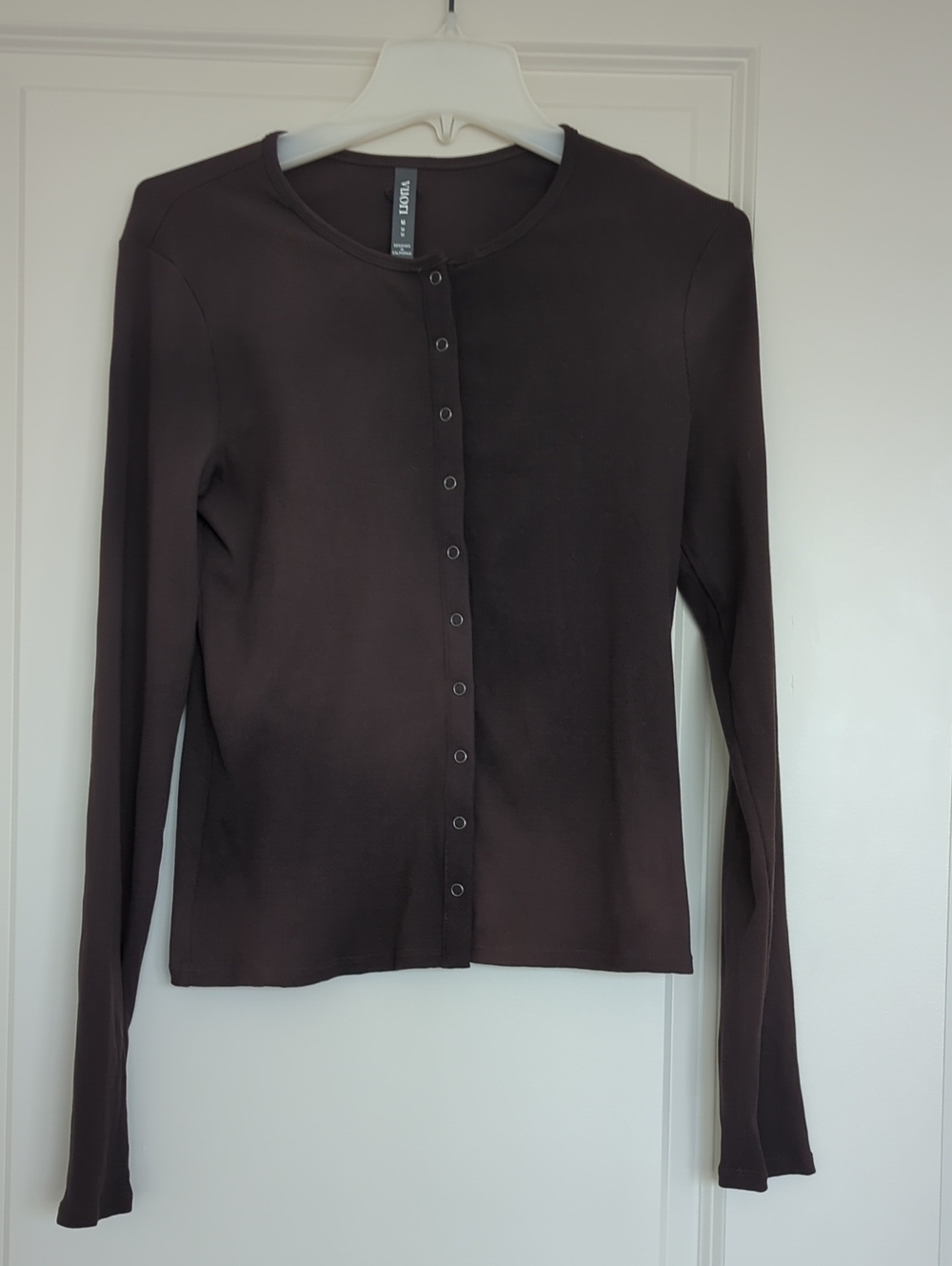 Vuori Long Sleeve Pose Twin Cardigan Button-Front Top French Roast/Brown  - M